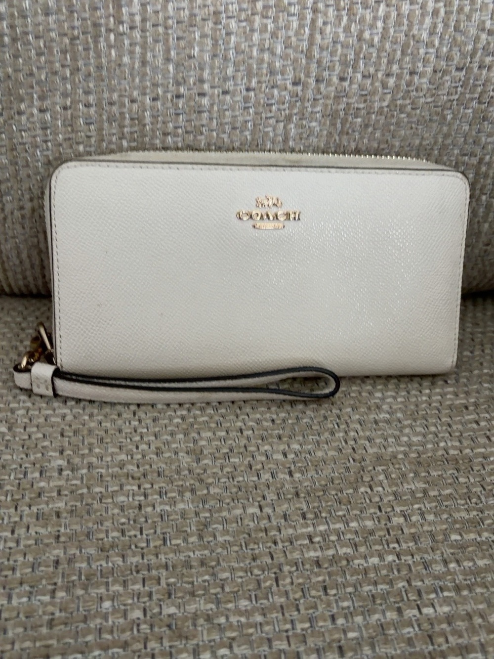Coach Cream Zip-Around Wristlet with Gold Logo